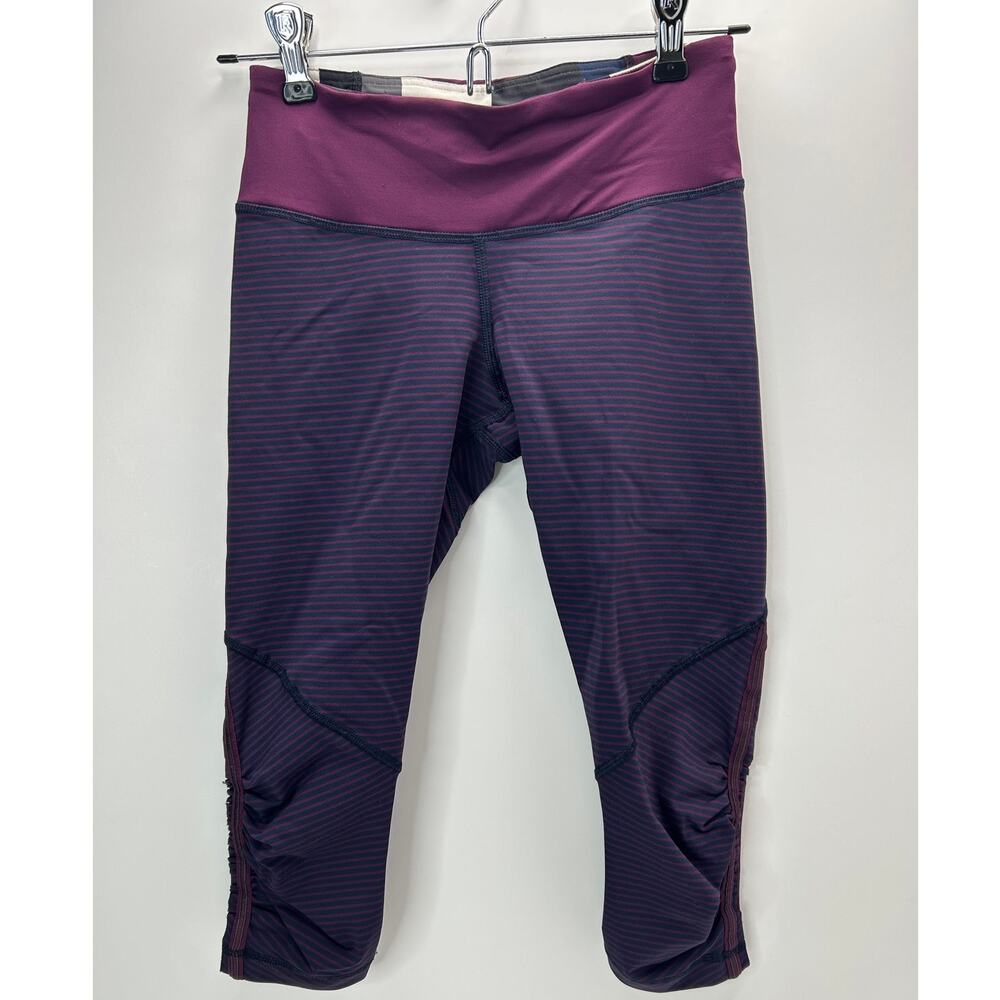 Lululemon Run for Your Life Crop 18" Legging Striped Navy Burgundy Women 4